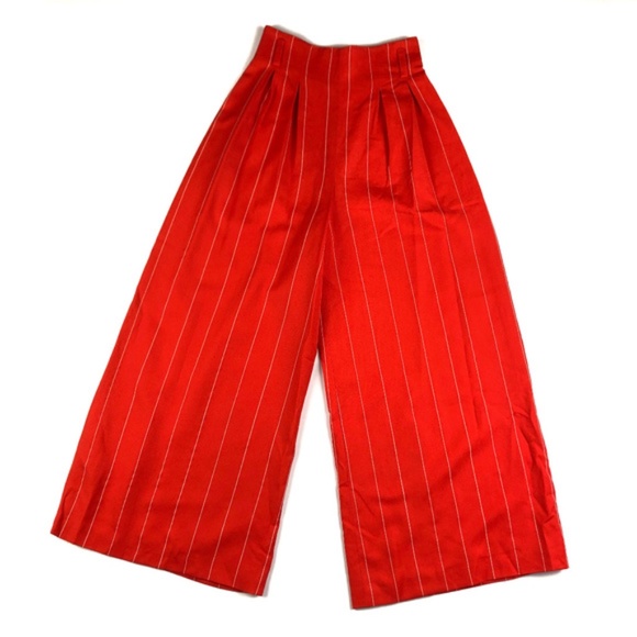 Vintage Pants - (70) vtg 1970s era high waisted wool wide leg cropped pants